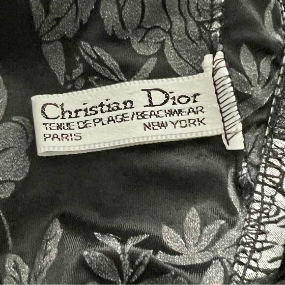 VTG AUTH Christian Dior Black Low Back High Cut Floral Print One Piece Swimsuit - Picture 12 of 12